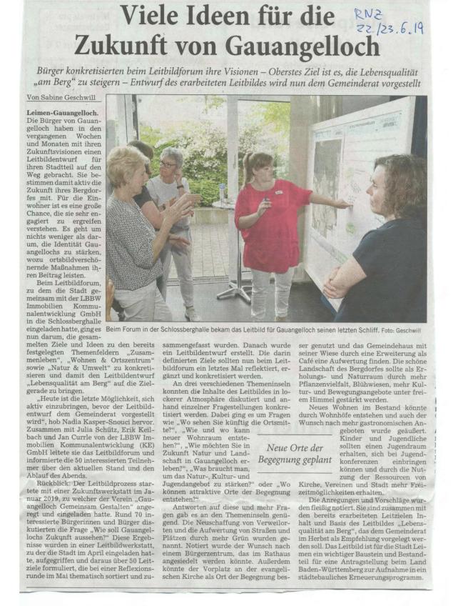 RNZ Artikel zum Leitbildforum Juni 2019